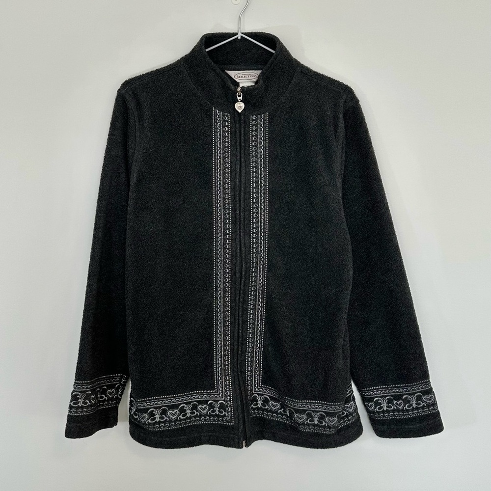 Vintage 1994 Northern Reflections Heart Detail Zip Up Cozy Sweater